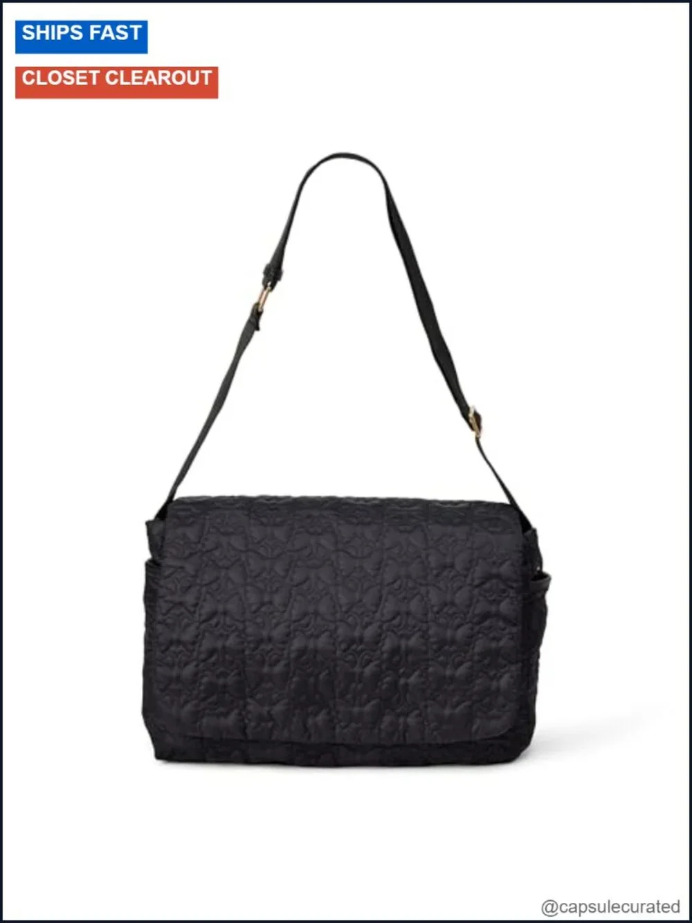 Quilted Nylon Diaper Tote Bag with Multiple Pockets, Zip-Top Closure with Flap